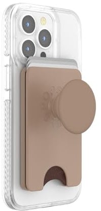 PopSockets Phone Wallet with Expanding Grip and Adapter Ring for MagSafe, Phone Card Holder, Wireless Charging Compatible, Wallet Compatible with MagSafe - Latte