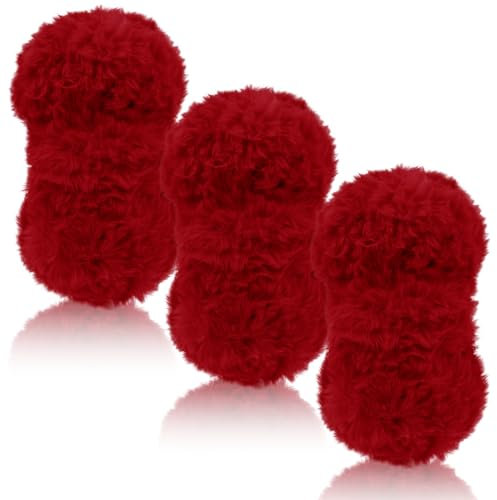 LEREATI Plüschwolle 3 x 100g Fransengarn Weiche Flauschige Wolle Dicke Plush Yarn Fluffy Yarn Fransenwolle zum Häkeln & Stricken Tasche, Hüte, Decken, Pelziges Objekt (Rot)