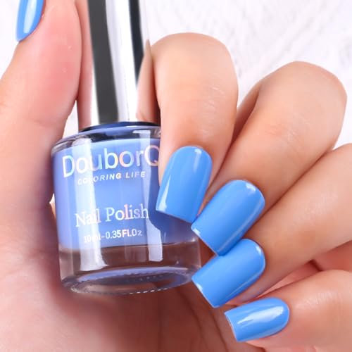 DouborQ Cyan Blue Color Nail Polish Finger Air Dry Long-lasting Nail Art Varnish (12)