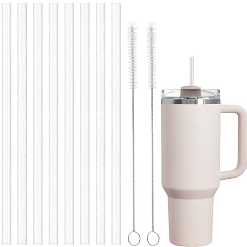 8 Pcs Stanley Cup Straw,6 Pcs Reusable Replacement Clear Plastic Straws with 2 Straw Cleaning Brus,Extra Long Straws for Drinking Compatible with Stanley Cup Various (Pearl White)