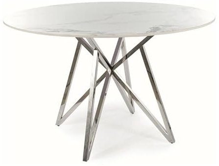 3E 3xE living.com Tisch: Tischplattenfarbe: glänzendes Weiß, Gestellfarbe: Chrom, Tischplattenform: rund. Möbelmaße: Durchmesser: 120 cm, H: 76 cm