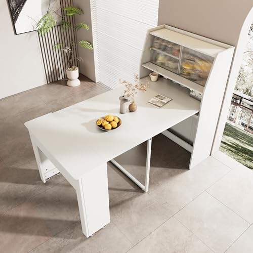 Mesa de comedor extensible, 52 x 132,5 x 80 x 76 cm, mesa extensible desechable, armario de almacenamiento para comedor, con espacio de almacenamiento, mesa de café, mesa multifunción que ahorra