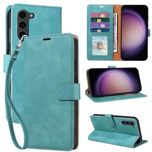 GOTOURED for Samsung Galaxy S23 Phone Case Wallet, RFID Blocking 4 Card Slots, Wrist Strap, Kickstand, Magnetic Closure, Shockproof Protective Soft Leather Flip Cover (Green)