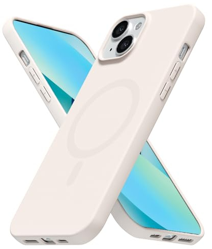 LoeoeL for iPhone 14/ iPhone 13 Case Silicone Mag Safe, Compatible with Magsafe Ultra Slim Thin Magnetic Phone Case for Women Girls, Soft Rubber Gel Matte TPU Solid Color Minimalist Cover, Beige Cream