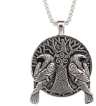 Viking Odin Raven Anhänger Halskette - Mächtiger Wikinger Schmuck für Herren und Damen - Edelstahl Kette mit Nordischer Mythologie und Keltischen Runen