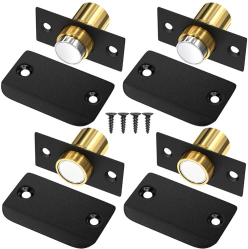 Closet Door Ball Catch, Magnetic Ball Jiayi 4 Pack French Door Latch Hardware, Black Ball Door Latch Top of Door Adjustable Hidden Door Latch Replacement for Invisible Closet Pantry Magnetic Closing