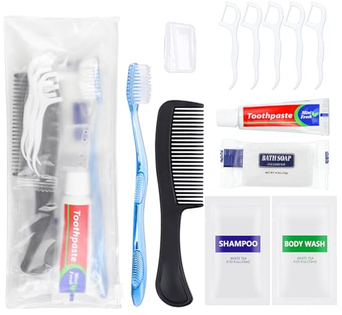 25 Pack Homeless Personal Hygiene Kits Bulk for Travel, Charity, Business, Including 25 Toothbrushes, 25 Toothpastes, 25 Combs, 25 Bath Soaps, 25 Shampoo, 25 Shower Gels