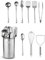 Juego de utensilios de cocina de acero inoxidable, 10 piezas antiadherentes y resistentes al calor con volteador, servidor de espaguetis, cucharón, cucharas de servir, batidor, pinzas, triturador de
