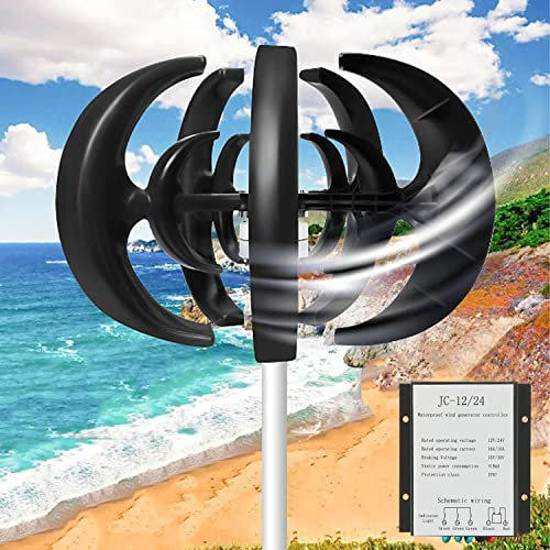 Kit Turbina Eolica 3000w 12v/24v Pala Eolica Domestica Generatore Eolico Verticale Con Controller 5 Pale Generatore a Magneti Permanenti Ac Trifase,Black-24V