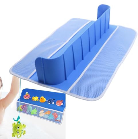 Bath Splash Guard for Tub Kids - Toddler Bath Toy Play Area Splash Guard, Blue Splash Guard Play Shelf Area | Bath Toy Storage with Suction Cup, Kids Bath Tub Shelf for Kids Boys Girls Bathtub