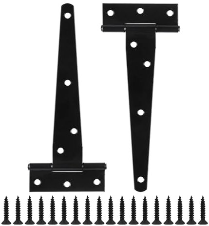 2 Pack T Hinges 300mm (12) with Screws, Heavy Duty T-Strap Gate Hinges, Black Coated Metal Tee Hinges, Rustproof and Weather Resistant for Shed Doors, Barn Doors, Wooden Gates, and Fences.