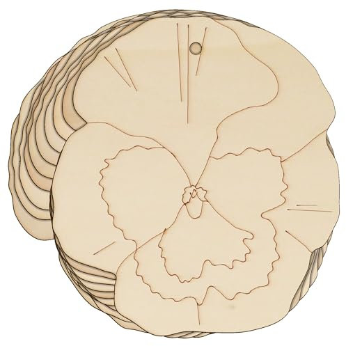 10 x hölzerne Stiefmütterchen-Blütenkopf, präzise Bastelform, 3 mm Schichten, Blumen Pflanzen (6 x 6 cm, Loch oben mittig)