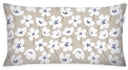 Herding Tom Tailor Renforcé-Kissenhülle, 40x80 cm, 100% Baumwolle/Renforcé, mit farbigem Reißverschluss, Fresh Flowers Blau, Beige (Cobalt & Sunny Sand)