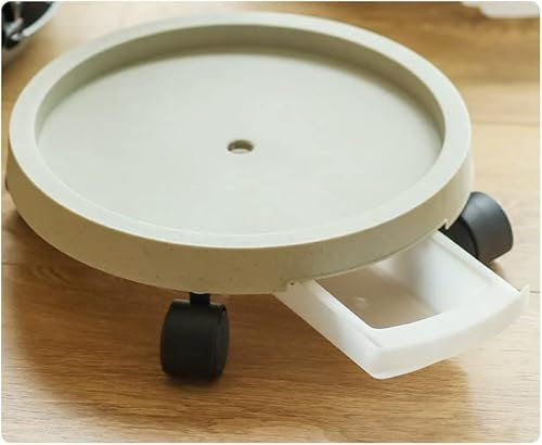 Pot de fleurs rond à roulettes en plastique beige 45 cm