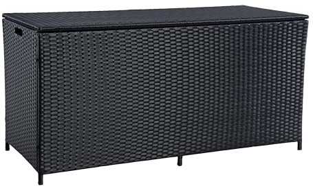 ESTEXO Polyrattan Auflagenbox Kissenbox Gartenbox Gartentruhe Aufbewahrungsbox Auflagentruhe (Schwarz)
