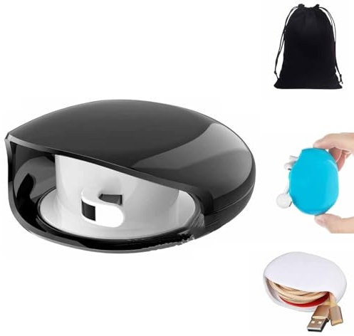 Enrollador de cables automático Aboutabsent, organizador de cables retráctil, nuevo organizador de cables horizontal automático (2025) para cables USB, de auriculares y de datos (negro)