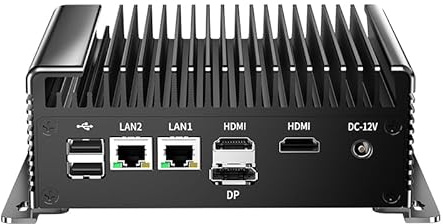 Mini PC industrial sin ventilador N100(hasta 3,4 GHz), mini computadora de computadora dual LAN de 2,5 G, 4K 3 pantallas (2HD+DP), 2COM RS232, USB3.0 WiFi tipo C, encendido automático, sin RAM sin SSD