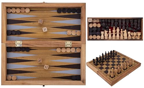 Engelhart - 350522-2-in-1 Großes Schach- & Backgammon-Spiel aus Holz mit Notation 40 cm – Klappbares Brettspiel – Inklusive Spielsteine & Regeln – Ab 6 Jahren