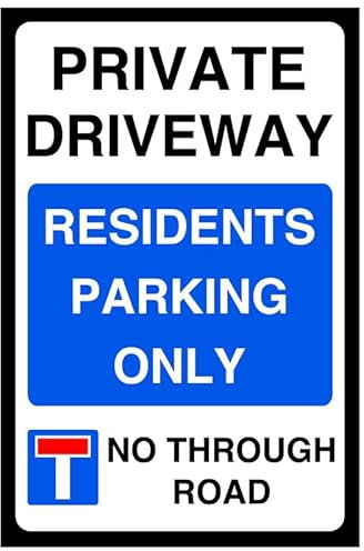 Private Driveway residents parking only no through road – Panneau de sécurité routière – Autocollant haute adhérence (600 mm x 400 mm) Distance de visualisation dans un rayon de 20 m.