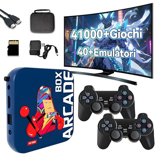 Console per videogiochi retrò,oltre 41.000 giochi classici,oltre 40 emulatori,4K HD sistema Emuelec 4.3,processore Aigame S905X, console emulatore plug and play con doppio controller wireless (128G)