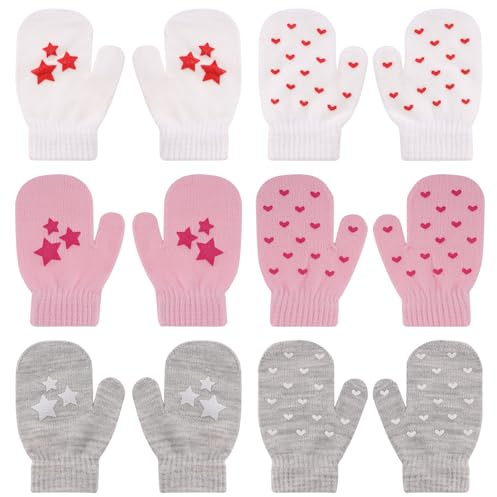 QKURT 6 Stück Stretchhandschuhe für Kleinkinder, Unisex-Strickhandschuhe, Kinderhandschuhe, Winterhandschuhe, 1–4 Jahre alt, geeignet für den täglichen Gebrauch