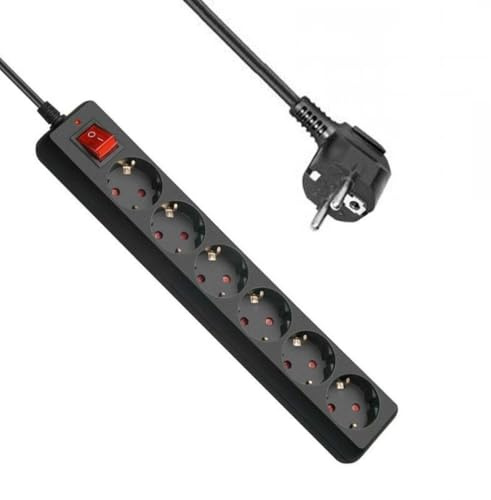 VIVANCO Hochwertige 6-Fach Steckdosenleiste, kompatibel mit 230V Geräten, Überspannungsschutz, Schalter, 1,4m Kabel