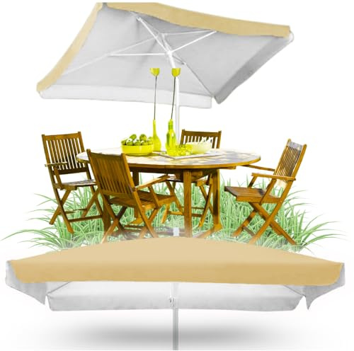 ZOLTA Sonnenschirm XXL 160 x 160 cm UV Schutz Höhenverstellbar Knickbar Groß Faltbar mit Hülle Strand Balkon Garten Beige Metallgestell Rechteckig Leicht Tragbar Windfest