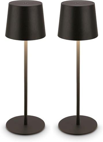 BRILONER - LED Tischlampe kabellos IP44 mit Touch, dimmbar, Akku & Lichtquelle tauschbar, Nachttischlampe, Leselampe, LED Lampe, Campinglampe, Tischleuchte, Akkulampe, Outdoor, 11x34,5 cm, Schwarz