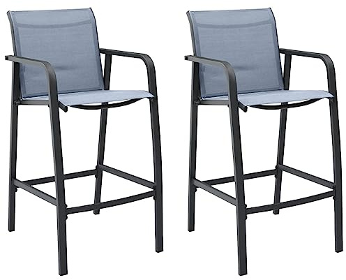 Tonture Garten-Barstühle 2 STK. Grau Textilene, Robustes Stahlgestell, 54x63,5x109 cm, witterungsbeständig für Balkon, Terrasse, Bequeme Outdoor Dining Stühle