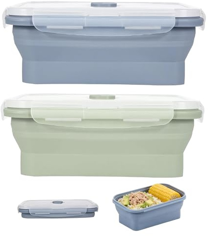 Rthynti 2 PCS Silicone Food Storage Containers, Collapsible Food Storage, Collapsible Food Containers for School, Work and Travel