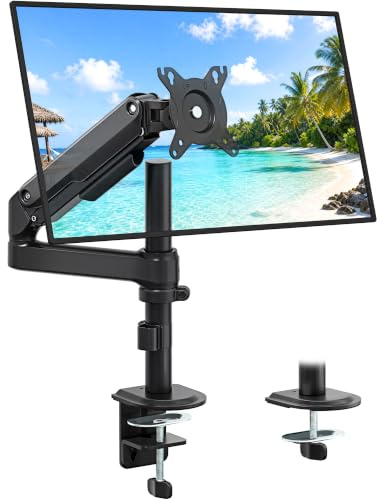 monTEK 530mm Tall Single Monitor Arm for 17-32 Screens, Holds Up to 9kg | VESA 75/100mm,Heavy Duty Adjustable Desk Mount,C-Clamp&Grommet Base,tilt/swivel/rotation