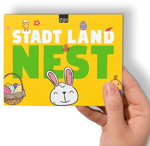 Stadt Land Fluss Ostern NEST MINI Ratespiel für die Familie zum Osterfest mit 12 Easter-Kategorien lustiges Familienspiel Quiz Partyspiel Osterfeiertage Geschenk-Idee DIN A6-Block | 50 Blatt