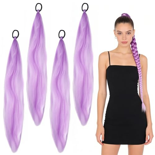 2 Pcs Pelo Morado para Trenzas Kpop, 65cm Pelo Lila Sintetico para Trenzas | Morado Cabello Largo Peluca Trenza, Extensiones de Cabello Morados, Extensión Trenza Lila para Cosplay Fiestas Escenario