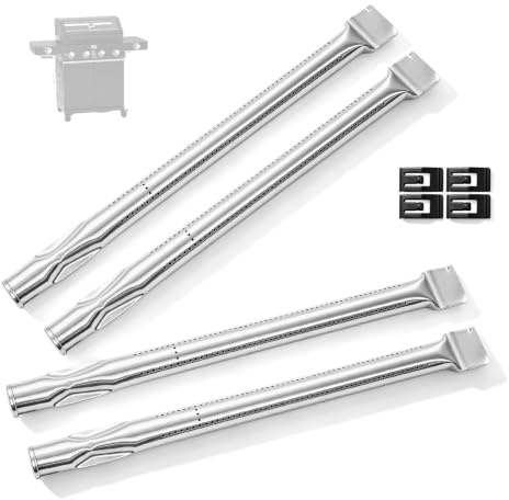 FIRXZYMZ 4 Stück 40,4cm Edelstahl Brenner für Rösle Videro G2, G3, G4, G6 | Gasgrill Brenner für Rösle Videro G2‑S, G3‑S, G4‑S, G6‑S Zubehör, Rösle Videro G4‑S Ersatzteile, Grillbrenner mit Halteclips