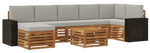vidaXL Outdoor-Sofagarnitur mit Kissen 8 pcs Natürlich und Hellgrau, Gartenlounge, modernes Outdoor-Sofa, stabiles Sitzset für Terrasse, gemütliche Möbel für draußen