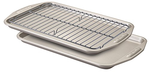 Circulon Total Bakeware Set Nonstick Cookie Baking Sheets with Cooling Rack, 3 Piece, Gray