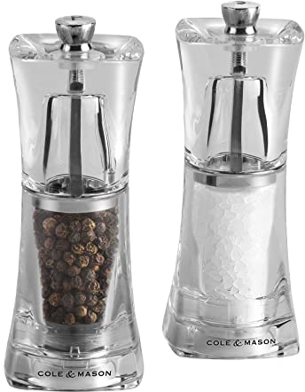 Cole & Mason H37408P Crystal | Moulins Sel et Poivre | Moulins à épices | Acrylique | 125mm | Coffret Cadeau | Comprend 2 x Moulins | Garantie à Vie Du Mécanisme