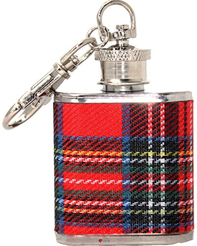 1oz Red Tartan Hip Flask Keyring