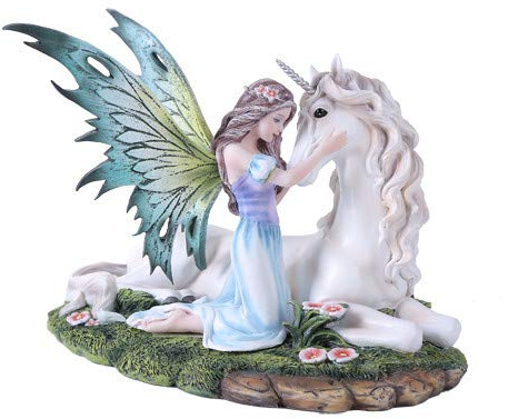 Pacific Giftware Fairy Princess with Unicorn Statue Meadow Flowers Fairyland Legends Collection