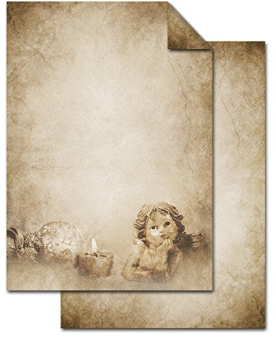 Logbuch-Verlag 25 Blatt Weihnachtsbriefpapier ENGEL VINTAGE 100g DIN A4 beige natur Weihnachten Briefpapier Druckerpapier Papier