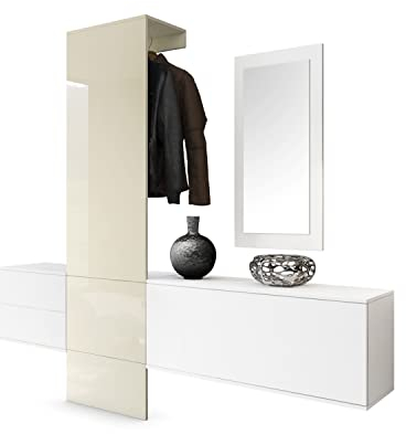 Vladon Garderobe Wandgarderobe Carlton Set 1, Made in Germany, Korpus in Weiß matt/Paneel in Creme Hochglanz