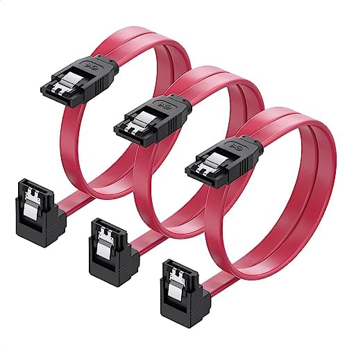 Cable Matters Pacco da 3 Cavo SATA III angolo retto 90 gradi fino a 6.0 Gbps (Cavo SATA 3) Colore Rossa Con 3 fascette per cavi – 45 cm