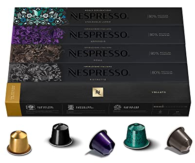 Nespresso Original Cápsulas de Café 50 Cápsulas (10 Roma, 10 Ristretto, 10 Arpeggio, 10 Volutto & 10 Stockholm) para Máquina de Café, Cafetera, Tuestes Variados