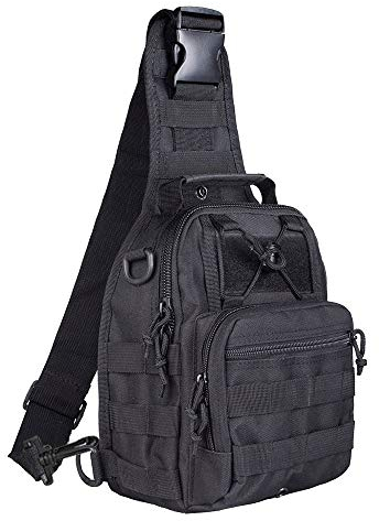 BeGrit Tactical Umhängetasche Molle Schultertasche Cross Bag Militär Brusttasche Pack Rucksack für Herren Wandern Radfahren Reisen Sporttasche Schwarz