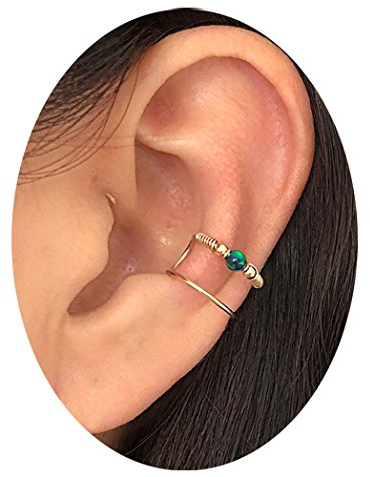 HOMEYU® handgemachte Opal Ohr Manschette Wrap Ohrring, doppelte Ohr Manschette, Keine Piercing, Knorpel Ohr Manschette, Fake Knorpel Ohrring, 14 K Gold gefüllt Draht