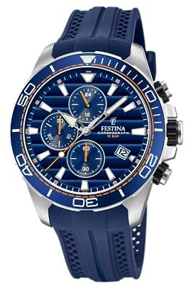 Festina Sportliche Herrenuhr – Chronograph – Quarzwerk – Analoge Herrenuhr mit Kautschukarmband – Wasserdicht 10 ATM – Blau F20370/1 – Special Prices