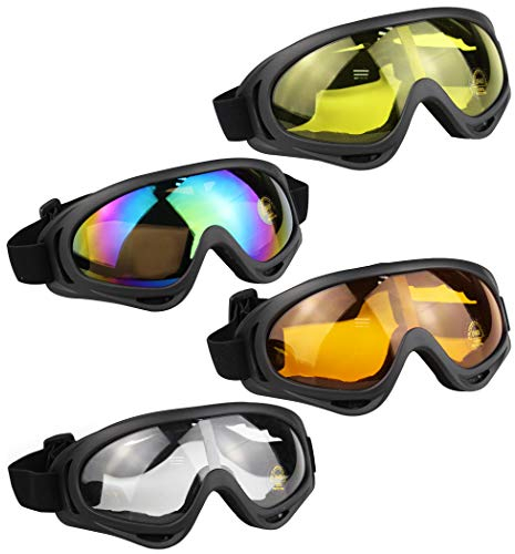 Aoutacc Skibrillen-Set, 4 Stück, Skaterbrille mit winddichter UV 400 und staubdichter Schutzbrille für CS Tactical Motorrad Fahrrad Snowboard (gelb + bunt + orange + klar)