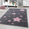 HomebyHome Kinderteppich Rosa Grau 120 cm Rund - Niedliches Sternenmuster für Mädchen Kinderzimmer - Kurzflor Extra Weich Antiallergen Babyzimmer
