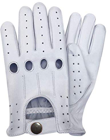 Fahrhandschuhe, 100 % Leder, Retro-Stil, für Herren, bequem und sicher, Fahrer, Weiß, weiß, XL