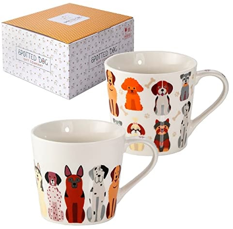 SPOTTED DOG GIFT COMPANY Lot de 2 Tasse Chien en Céramique, Ensemble de Mug Original pour le Café Thé avec Coffret, Mignon Mugs Tasses Animaux, Cadeaux pour les Amoureux des Chiens 380ml